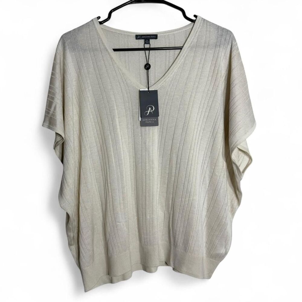 NEW Adrianna Papell Preppy Cream ribbed knit blouse XL NWT. Macy's Classy Design